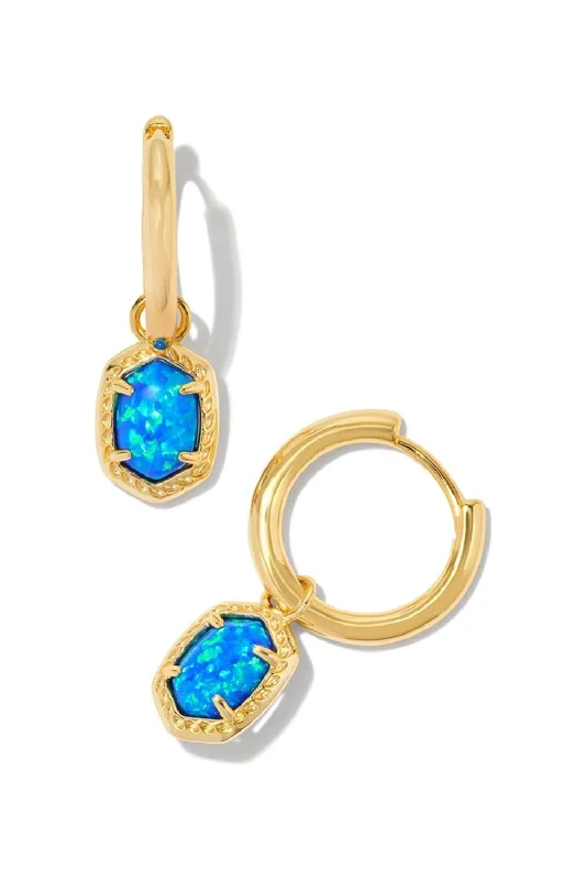 Celebrity Style Kendra Scott Daphne Huggie Hoop Framed Earrings in Gold Bright Blue Kyocera Opal | E00517GLD-BLUE Celebrity Style Kendra Scott Daphne Huggie Hoop Framed Earrings in Gold Bright Blue Kyocera Opal | E00517GLD-BLUE