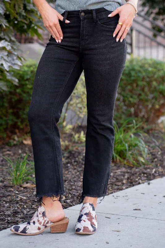 Personalized Series Grandeur Mid Rise Raw Hem Cropped Flare